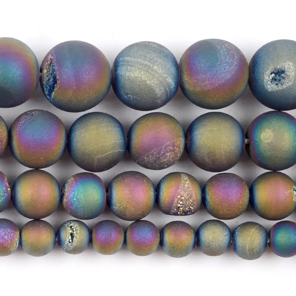 Natural Colorful Druzy Agates Stone Beads Round Loose Spacer Beads For Jewelry Making 6/8/10/12mm DIY Bracelet Necklace