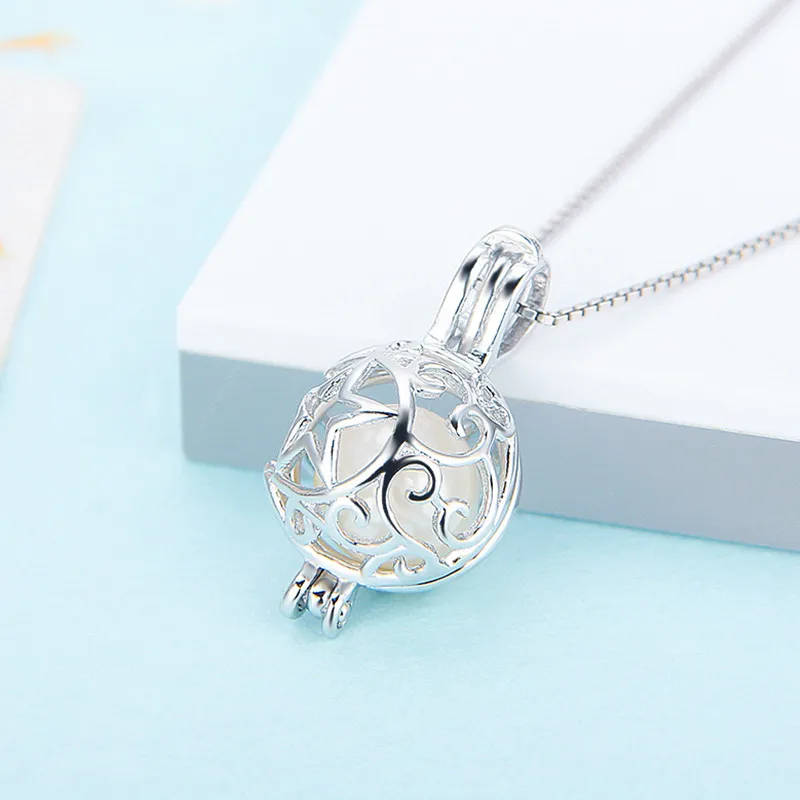 CLUCI Silver 925 Star Ball Shaped Pearl Locket Cage Pendant for Pearl Jewelry Women 925 Sterling Silver Charms Pendant SC101SB