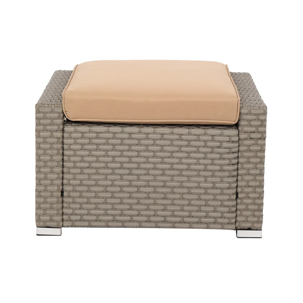 5Pcs Outdoor Patio Furniture Set Suit Include 2 Double Contiguous Single Sofa 2 Pedals 1 Double Coffee Table Wide Rattan Gray