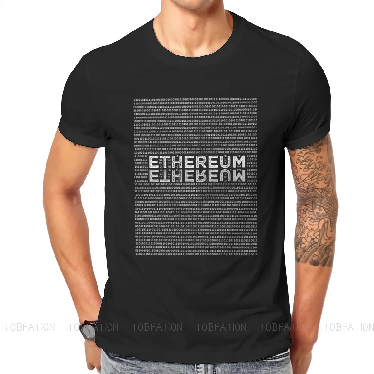 Crypto Cryptocurrency Ethereum Binary Rectangle Shaped T Shirt Classic Summer Cotton Men's Tops Harajuku O-Neck TShirt