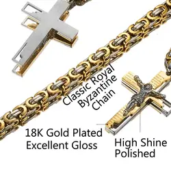 Jesus Cross Pendant Necklace For Men Gold Silver Color Stainless Steel Byzantine Chain Necklace Men Hip Hop Jewelry