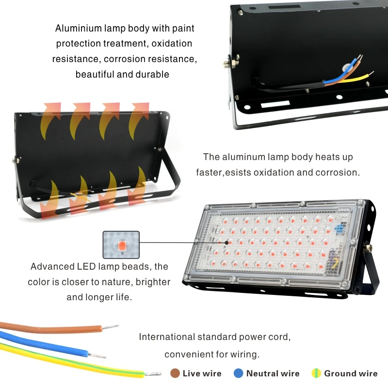 Imagem -04 - Refletor para Área Externa 50w Lâmpada de Led Rgb 220v ac Resistência à Água Ip65 Refletor Led Vermelho Verde Azul Iluminação de Jardim