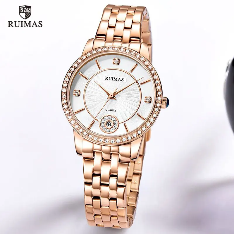 

RUIMAS Luxury Women Watches Rose Gold Female Clock Quartz Wristwatch Fashion Ladies Watches reloj mujer relogio feminino 556