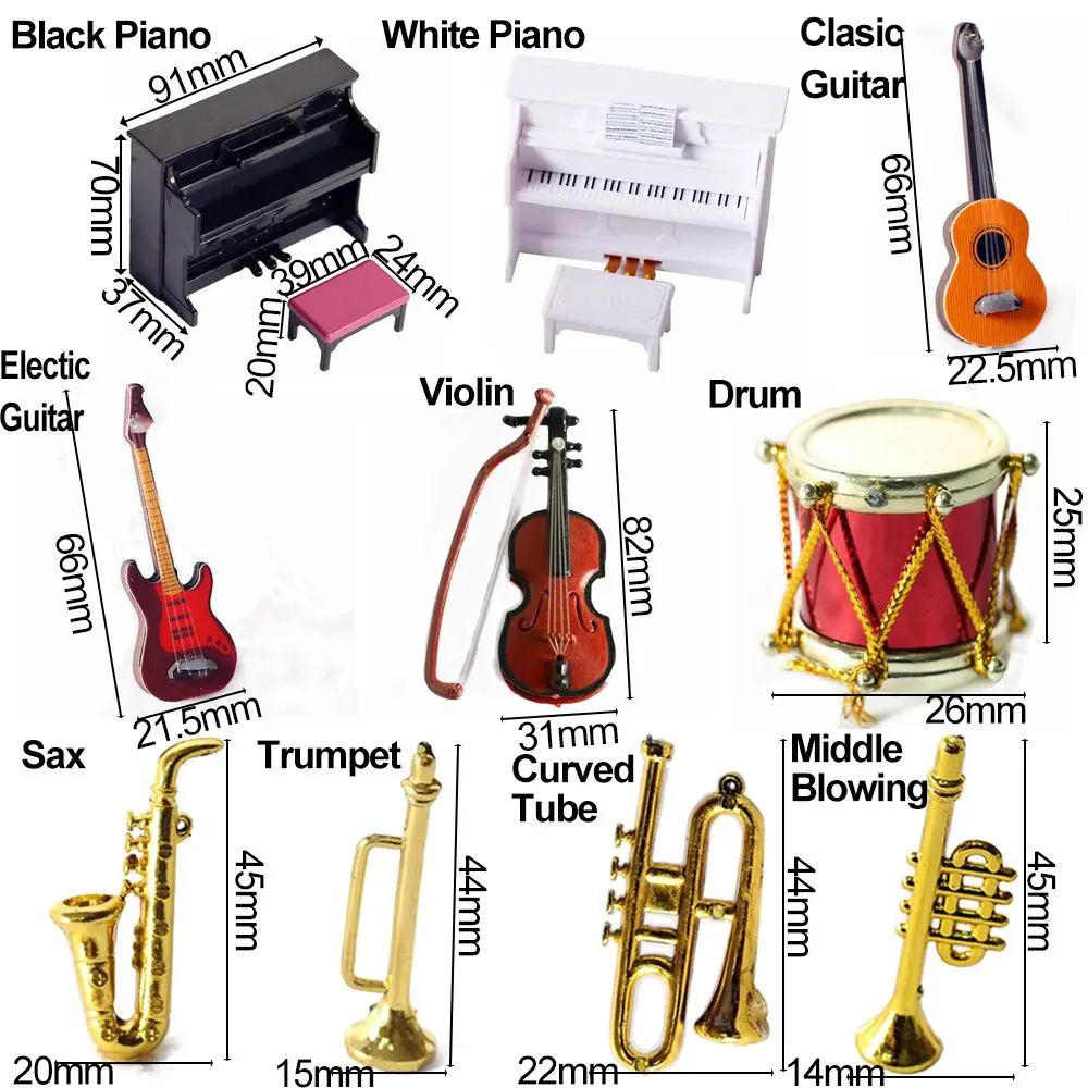 Instrumentos musicales mini para casa de muñecas – Set de 7 piezas - imagen 2