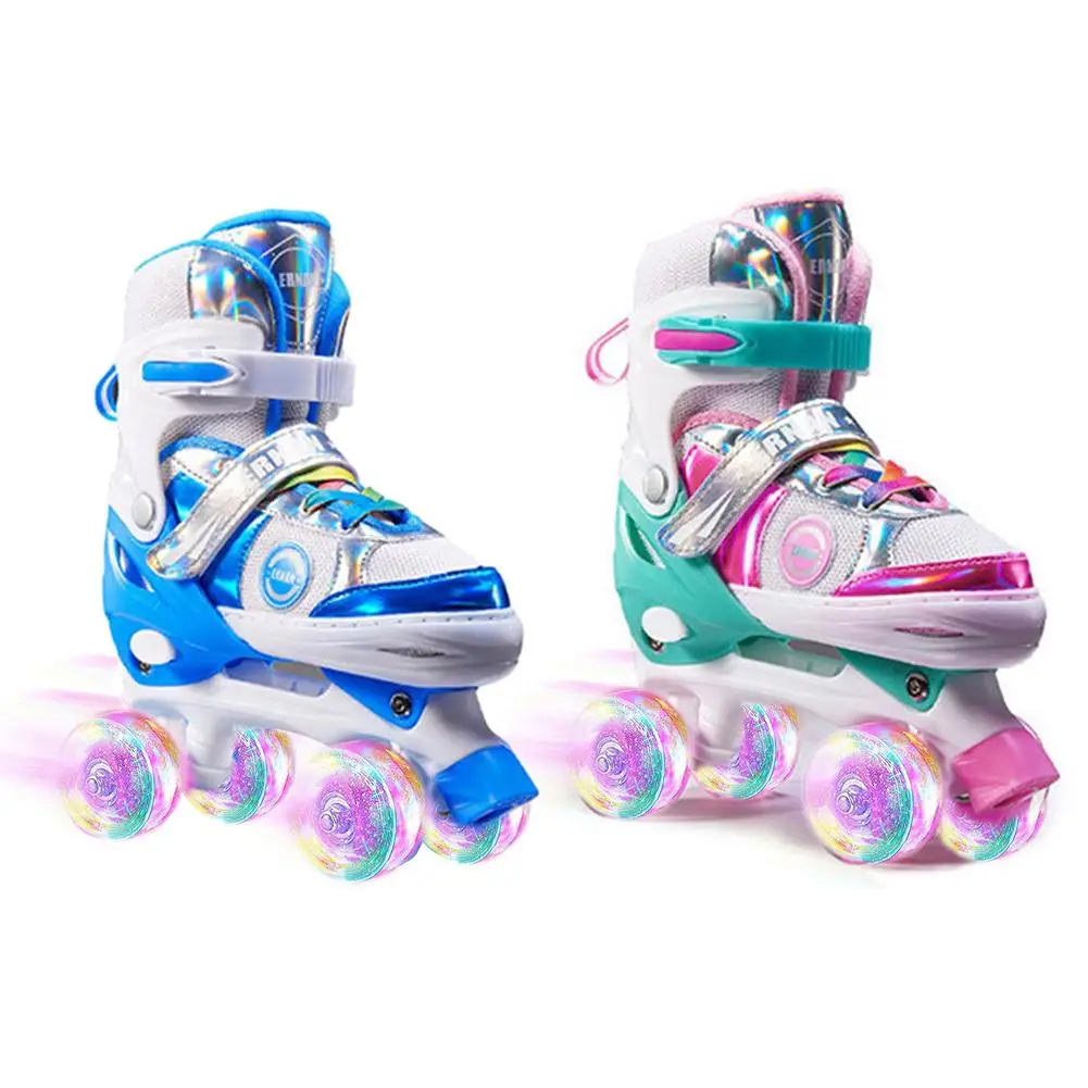 2021 Skates For Kids Children Roller Skates Skating Shoes Sliding Adjustable Quad Sneakers PU Flashing 4 Wheels Roller Skates