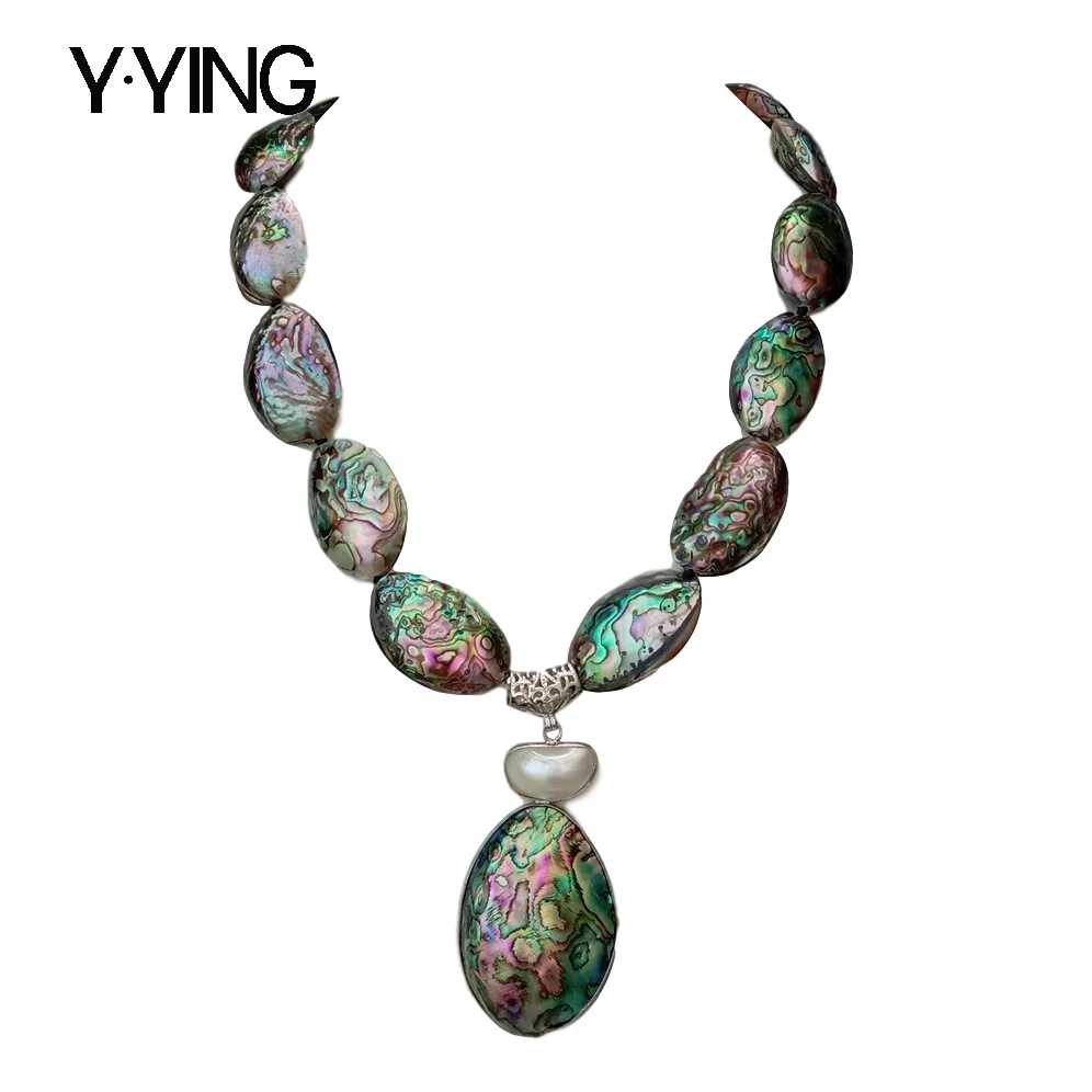 

Natural Rainbow Color Abalone Shell Necklace 35x60MM Abalone Shell Pendant 21"