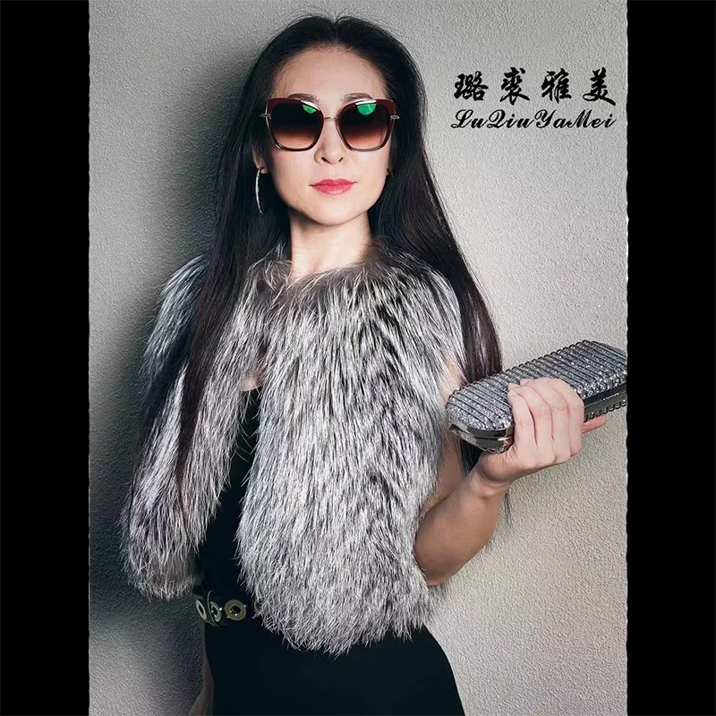 Winter Fashion Women Real Fox Fur Coats Silver Fox Natural Fox Fur Vest Luxury Short Coat 2023 New