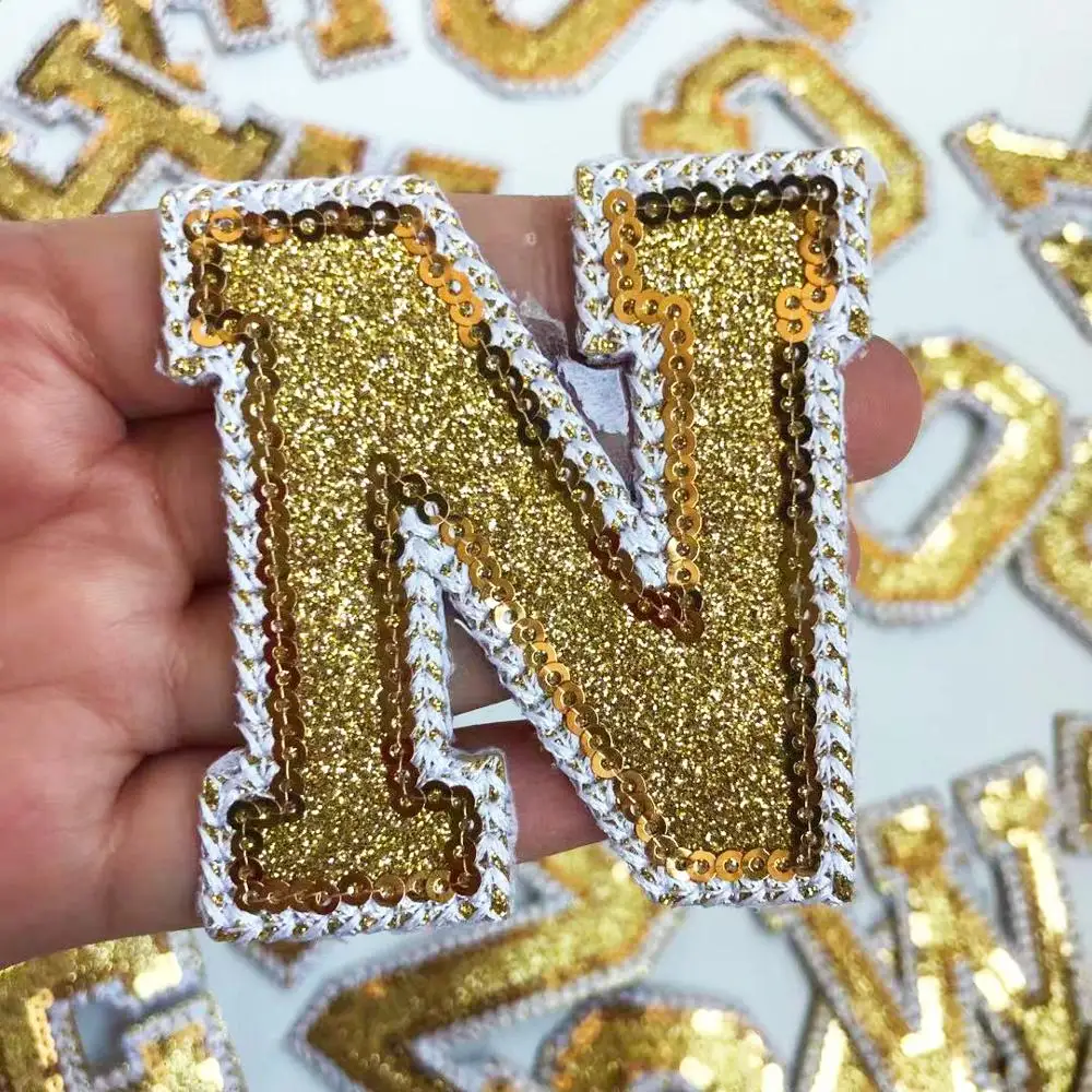 1Pcs Gold Sequins Alphabet Letter Sew On Patch For T-shirt Decoration Repair Embroidery Patches Applique Garment Accessories