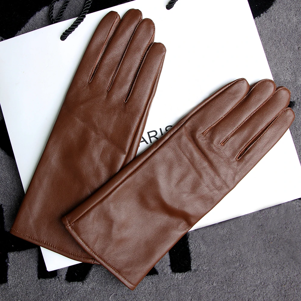 28cm Straight edition Men\'s glove Real Leather Sheepskin Middle long gloves Customizable Motocycle gloves Winter Warm Driving