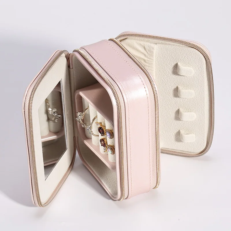 Travel Mini Jewelry Box Mini Mirror Jewelry Bag Earrings Earrings Ring Storage Box