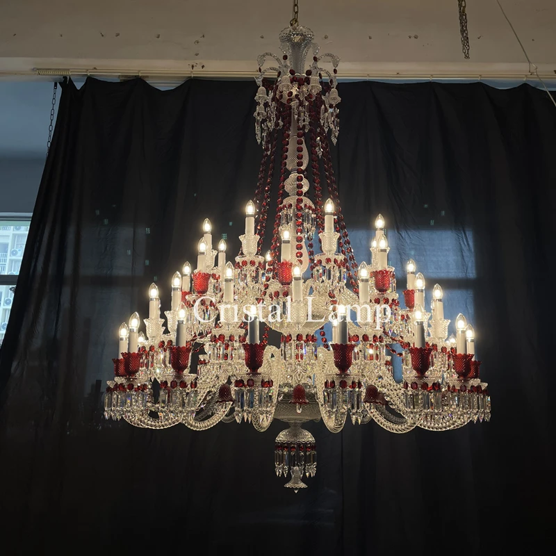 Red Ceiling Crystal Chandelier Hotel Lobby Hanging Lighting Fixture Indoor Room Lamp