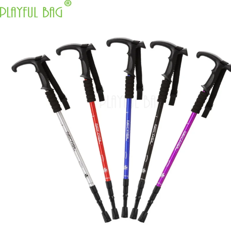 

Outdoor three section T bent handle 6061 Mountaineering Cane Internal Lock Shock Absorbing Spring Bending Handle Cane ZK04