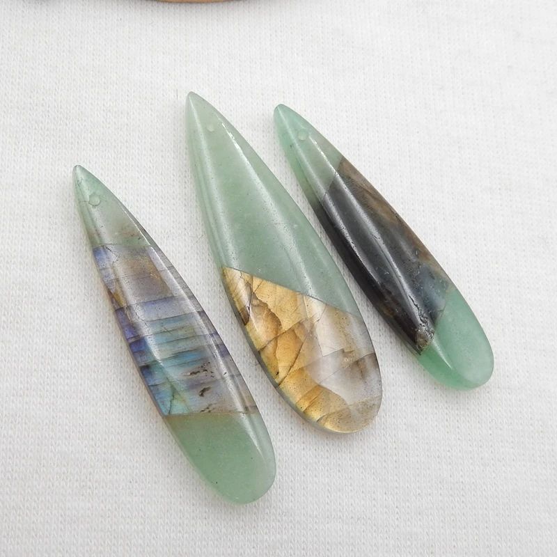 Natural New design 3 pcs ,Green Aventurine  pendants necklace,40x10x4/42x13x4mm8.5g