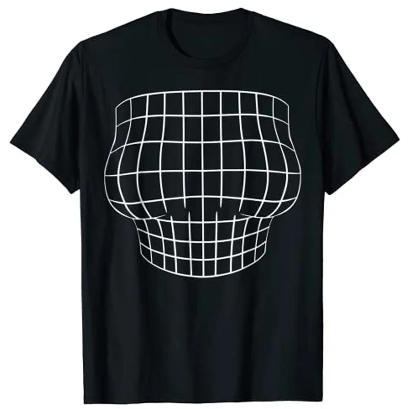 Magnified Chest Optical Illusion Grid Big Boobs Bachelorette Women Funny T-Shirt Sexy Woman Tee Tops