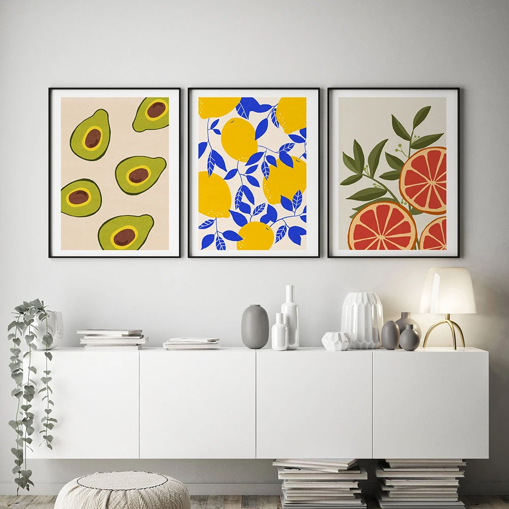 Fruit Kitchen Prints Modern Poster Avocado Canvas Print Pear Lemon Orange Wall Art Decoration Wall Pictures For Dining Room
