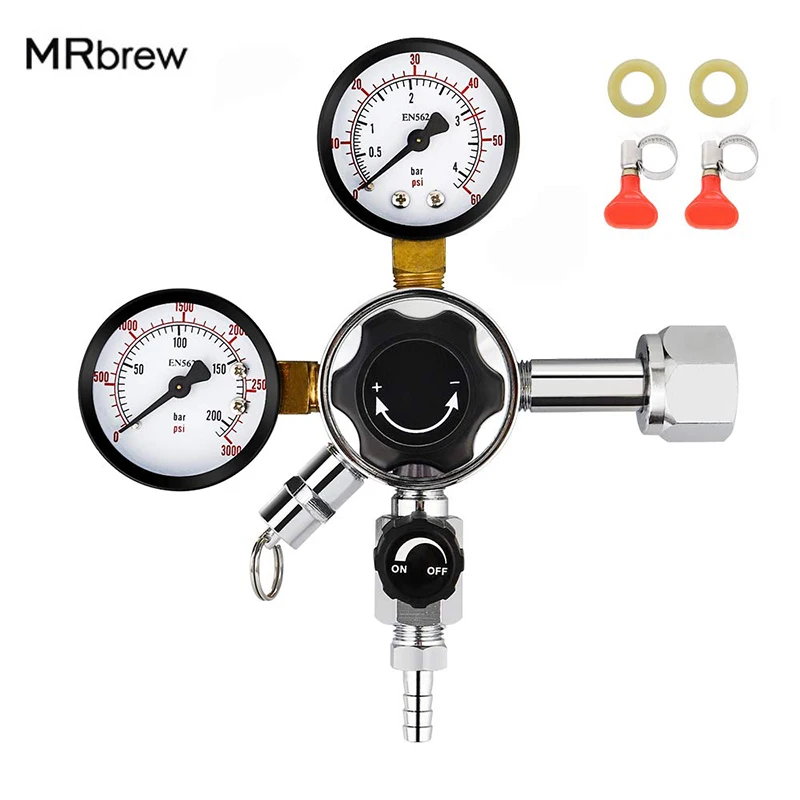 Podwójny wskaźnik CO2 Regulator ciśnienia piwa Regulator ciśnienia CGA-320 CO2 0-3000 PSI zbiornik Regulator Kegerator piwa z zawór nadmiarowy