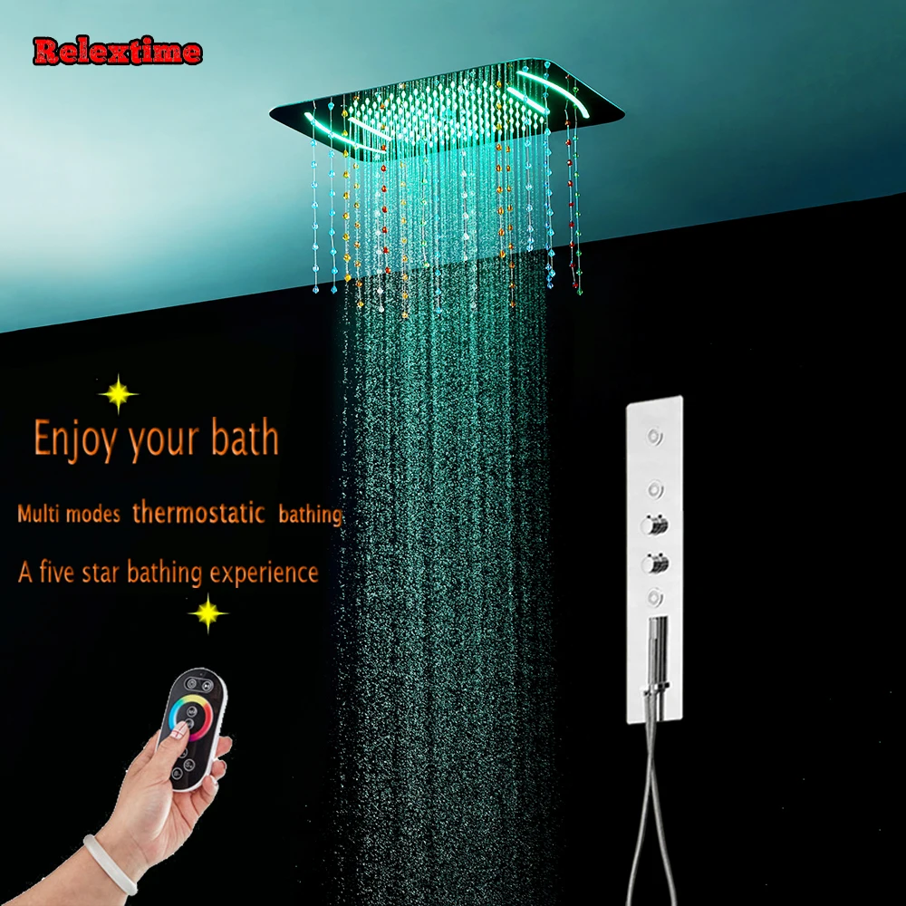 Crystal quartz Ceiling Shower Head Rain Spray Mist Concealed Thermostatic Shower Panel Bathroom Mixer Faucet  Bath Massage Jets