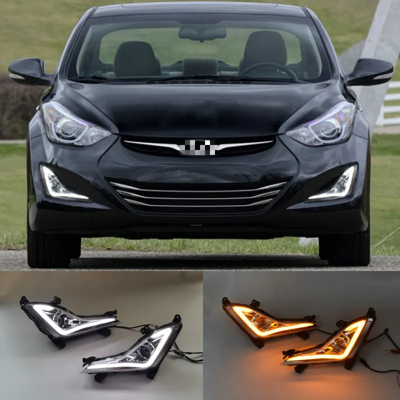 LED Daytime Running Lights DRL Fog Lamp Cover Case for Hyundai Elantra Sedan 2014 2015 2016 With Turn Signal Yellow