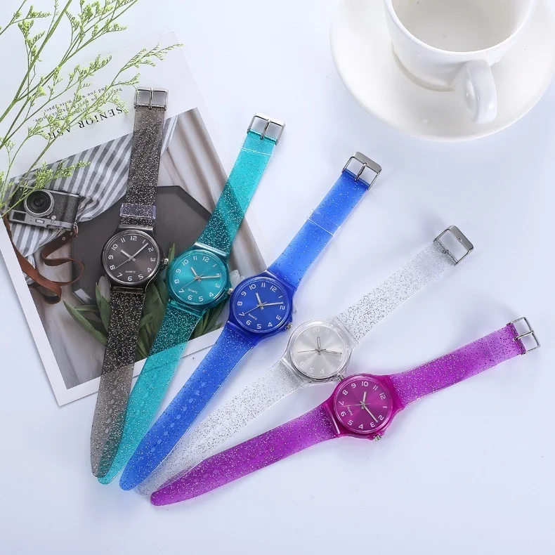 

Jelly Silicone Transparent Sparkle Plastic Band Women Watches Unique Hot Selling New Fashion Relogio Feminino