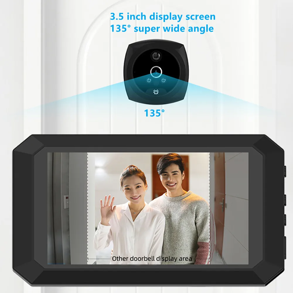 Video Doorbell Digital Peephole 3.5" Indoor Screen Monitor Door Camera Viewer Motion Detection Photo Auto Record Home