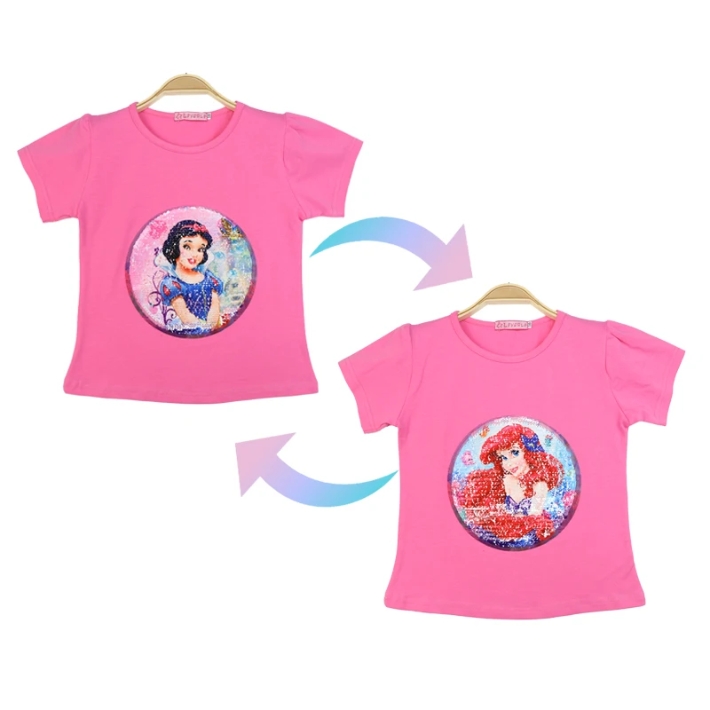 

Girl T-shirt Summer Costume 1 Piece Of Sequins Change Graphics Snow White Ariel Mermaid Cotton Children's Casual Kids 3-9Y