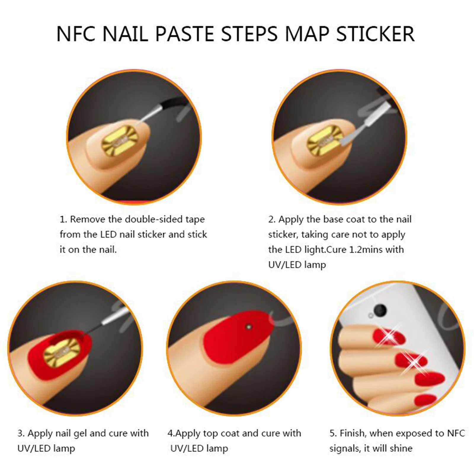 2Pcs NFC Chip Nail Art Sticker Tips Light Scintillation Decal Color Light LED Light Flash Party Decor Nail Decals Nail Art Tool