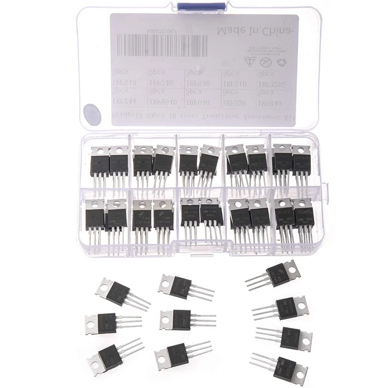 50Pcs 10Types IRF Series Mosfet Transistors Assortment Kit, Including IRFZ44/510/520/530/540/640/740/840/3205/9540