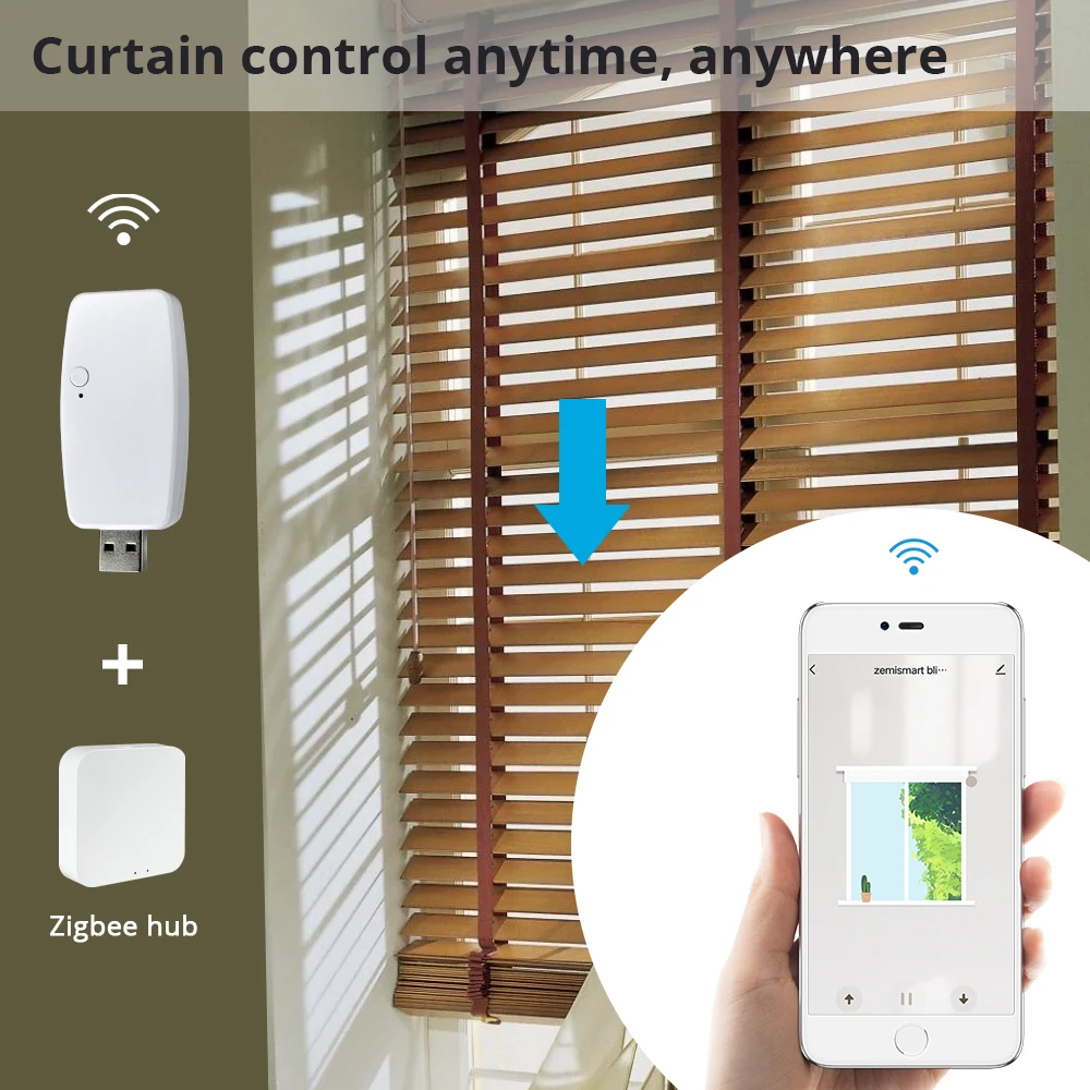 Zemismart Zigbee Dongle Tuya App Control For Am15 Blinds Motor Work with Tuya Zigbee Gateway Hub Mini Design Smart Curtain