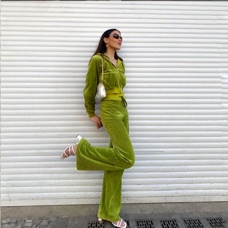 

Autumn Velvet Sets Woman Hooded Outfits Casual Sporty Tracksuit Suit Women Two Piece Pants Set Long Sleeve Jogging Femme