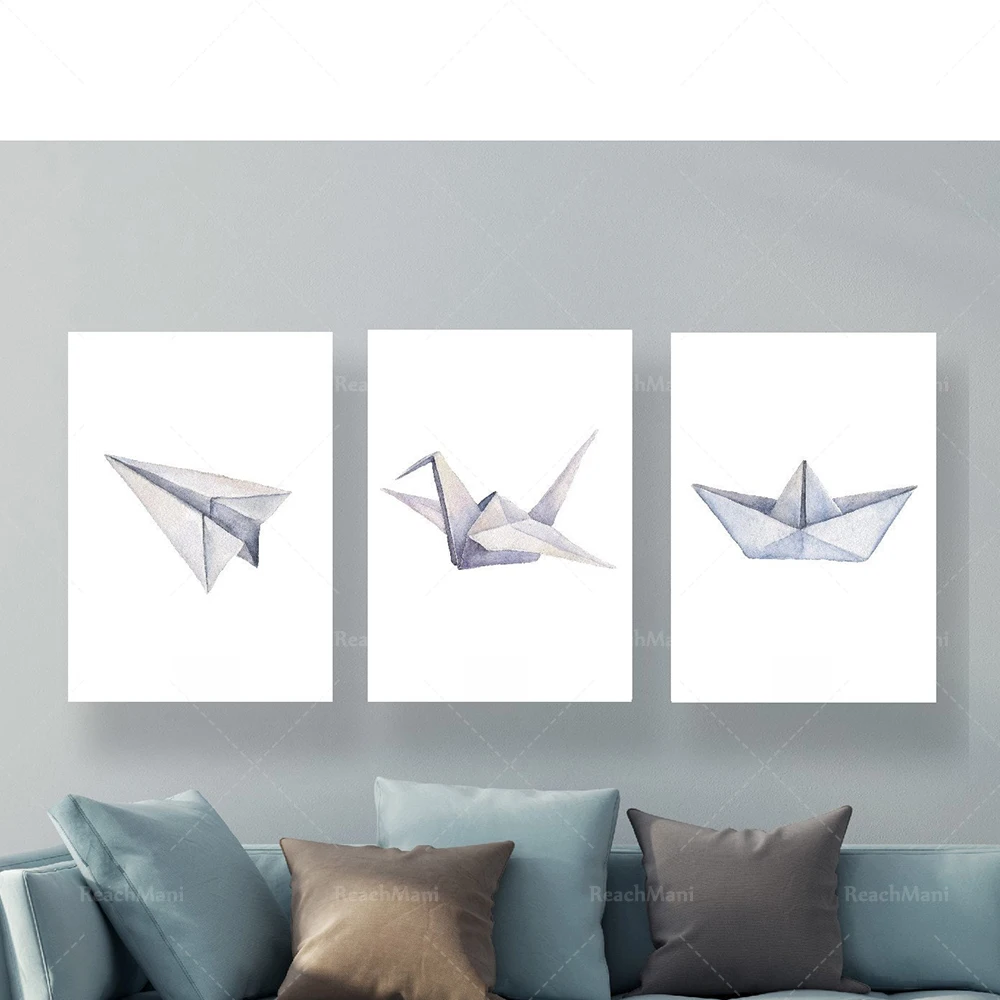 Zen origami posters, origami cranes, origami paper boats, paper airplane prints, minimalist canvas home decoration posters