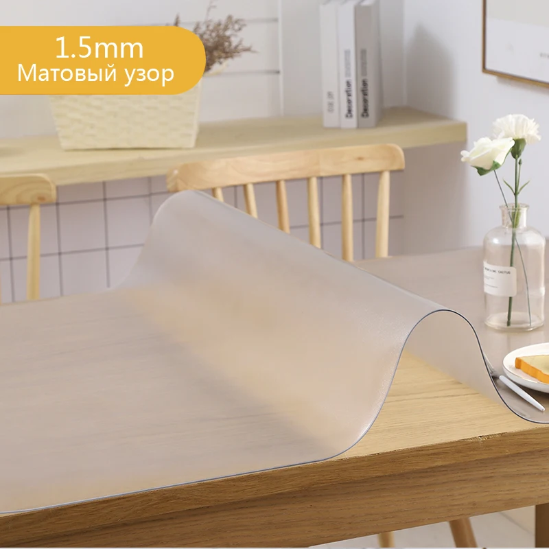 Round PVC Table Cover, Transparent Kitchen Pattern, Oil Tablecloth, Transparent Top Table Cloth, Plastic Mat, 1.0mm