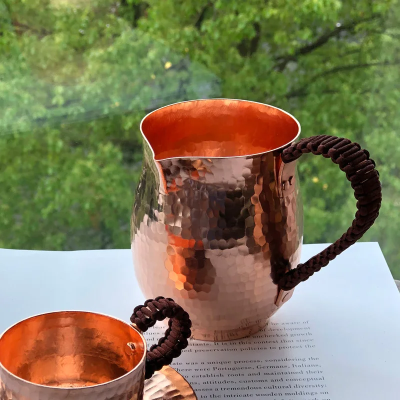 Pure Copper Latte Pitcher, Hot Milk Cup, Copper Mug, Water Pots, Kettles, Hammer Handcraft Drinkware, Tableware, 400ml, 800ml