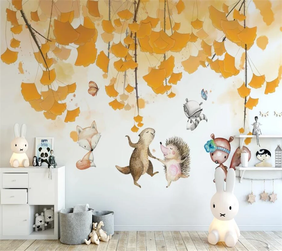 beibehang Custom wallpaper 3d mural nordic wind ginkgo leaf cartoon animal children room background wall фотообои papel de pared