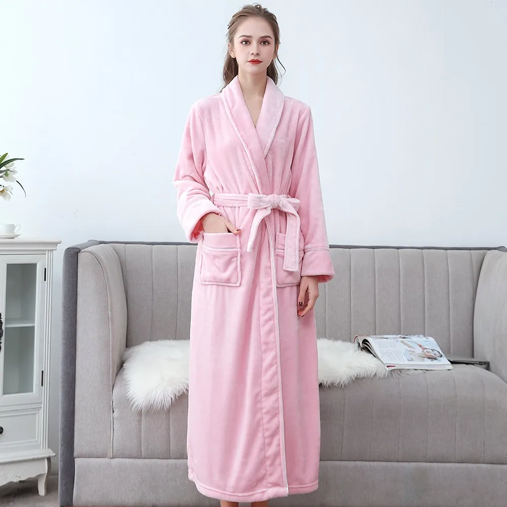 

Oversize 3XL Women Flannel Kimono Robe Gown New Coral Fleece Bathrobe Thicken Sleepwear Winter Nightgown Nightwear Lingerie