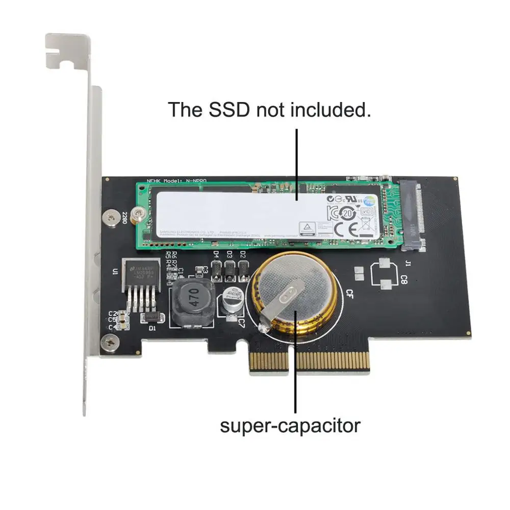 スーパーコンデンサ4.0f,pci-e 3.0 x4からm.2 ngff mキーssd nvmeカードアダプタ,pci express,停電保護付き