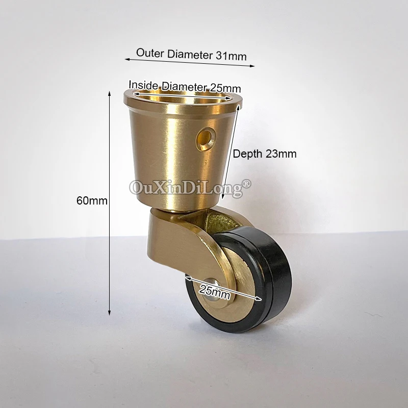 New 4PCS Solid Brass+Rubber Silent Casters Wheels Table Chair Sofa Couch Bar Furniture Rollers 360° Swivel Furniture Castors