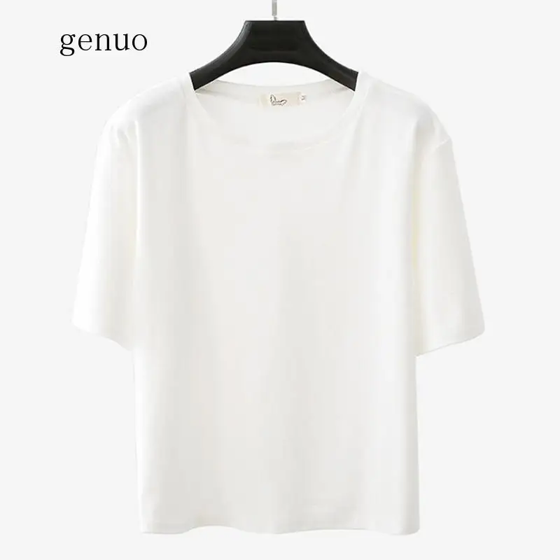 High Quality All-match Casual Loose Solid Color Summer Short Sleeve Tees Tops T-shirts For Women Ladies