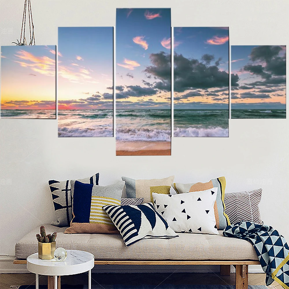

5 Pieces Wall Art Canvas Painting Seascape Scenery Poster Modern Living Room Nordic Decoration Home Frame Pictures