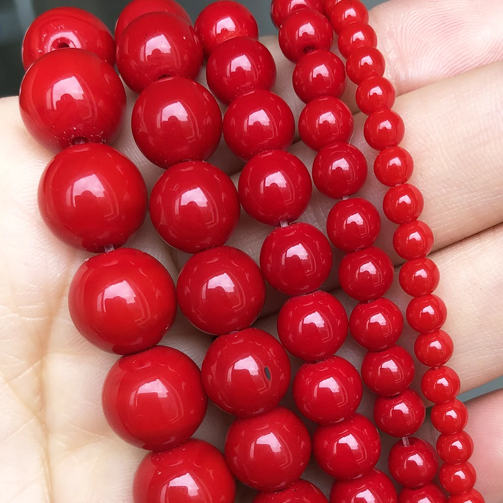 Imitate Red Coral Stone Beads Round Loose Spacer Beads For Jewelry Making Diy Bracelet Accessories 15''Strands 4 6 8 10 12mm