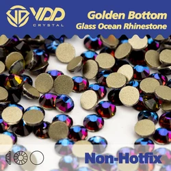 VDD 063 Blue Flare 1440Pcs Golden Bottom Glass Crystal Rhinestones Gold Flatback Stones Nail Art Accessories DIY Decoration