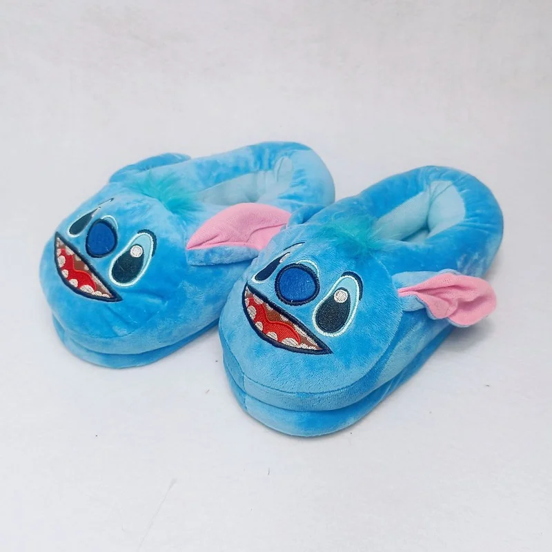 Disney lilo & stitch slides peludos dos desenhos animados inverno casa sapatos com tudo incluído com grosso quente não-deslizamento algodão sapatos