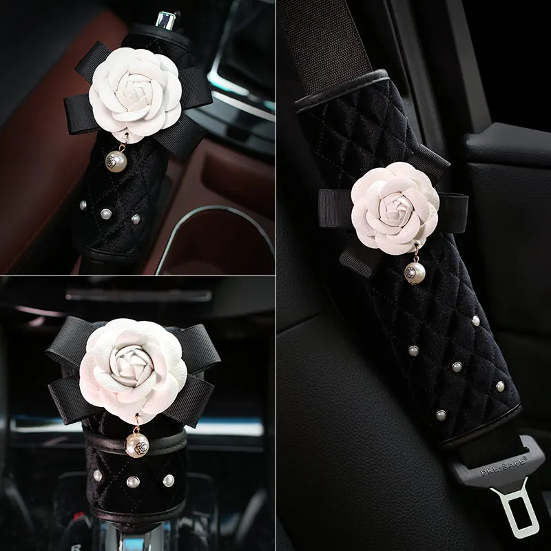 1PC Creative Pearl Camellia Flower Car Safety Seat Belt Cover Auto Shoulder Pad SeatsBelt Protector Car Interior Accessories