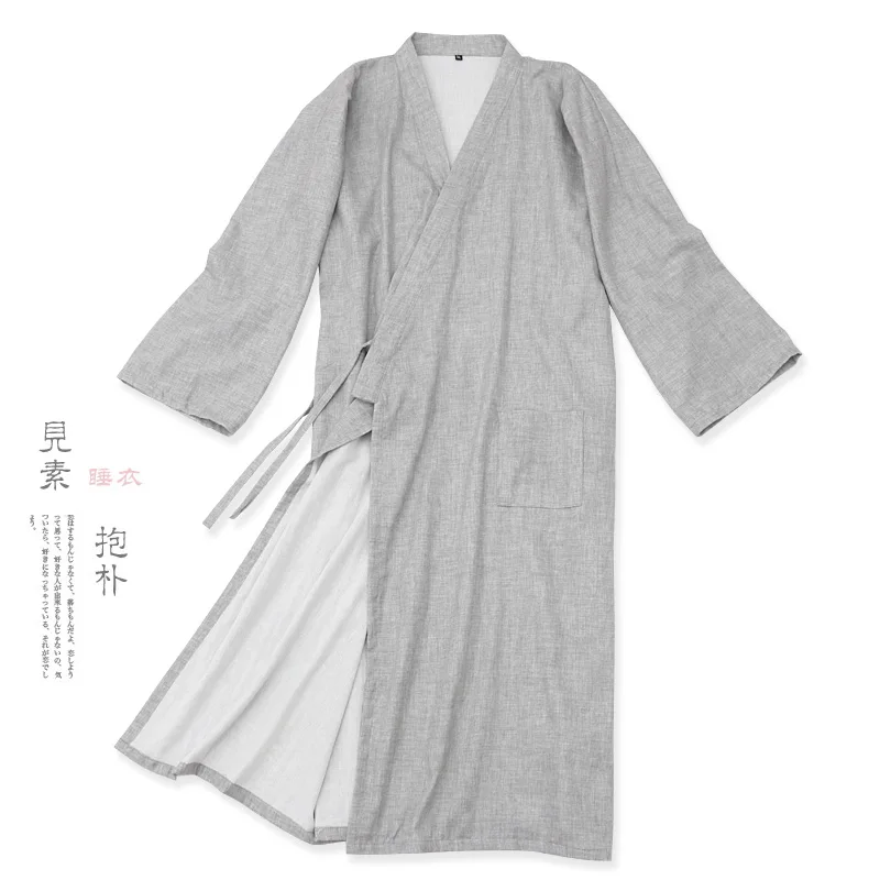 Traditional Ancient Style Spring Gray Robe Pajamas Soft Loose Bathrobe Kimono Hanfu Women & Men Sleep Lounge Vintage Monk Wear