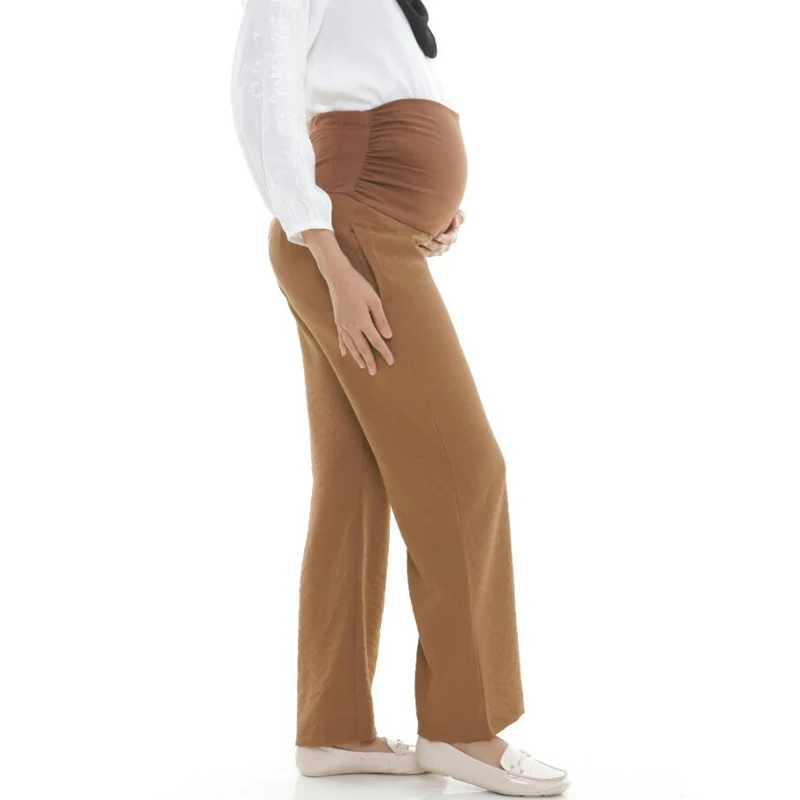 Linen Fabric Emotion Moms Maternity Palazzo Pants Cool Adjustable High Waist Loose Casual Breathable For Pregnant Women