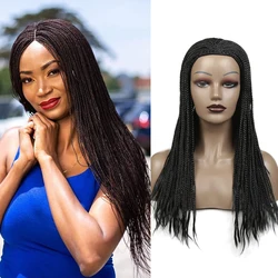 Peruca longa trançada africana, sintética, com caixa, natural, preta, cabelo sintético para mulheres, uso diário alibaby