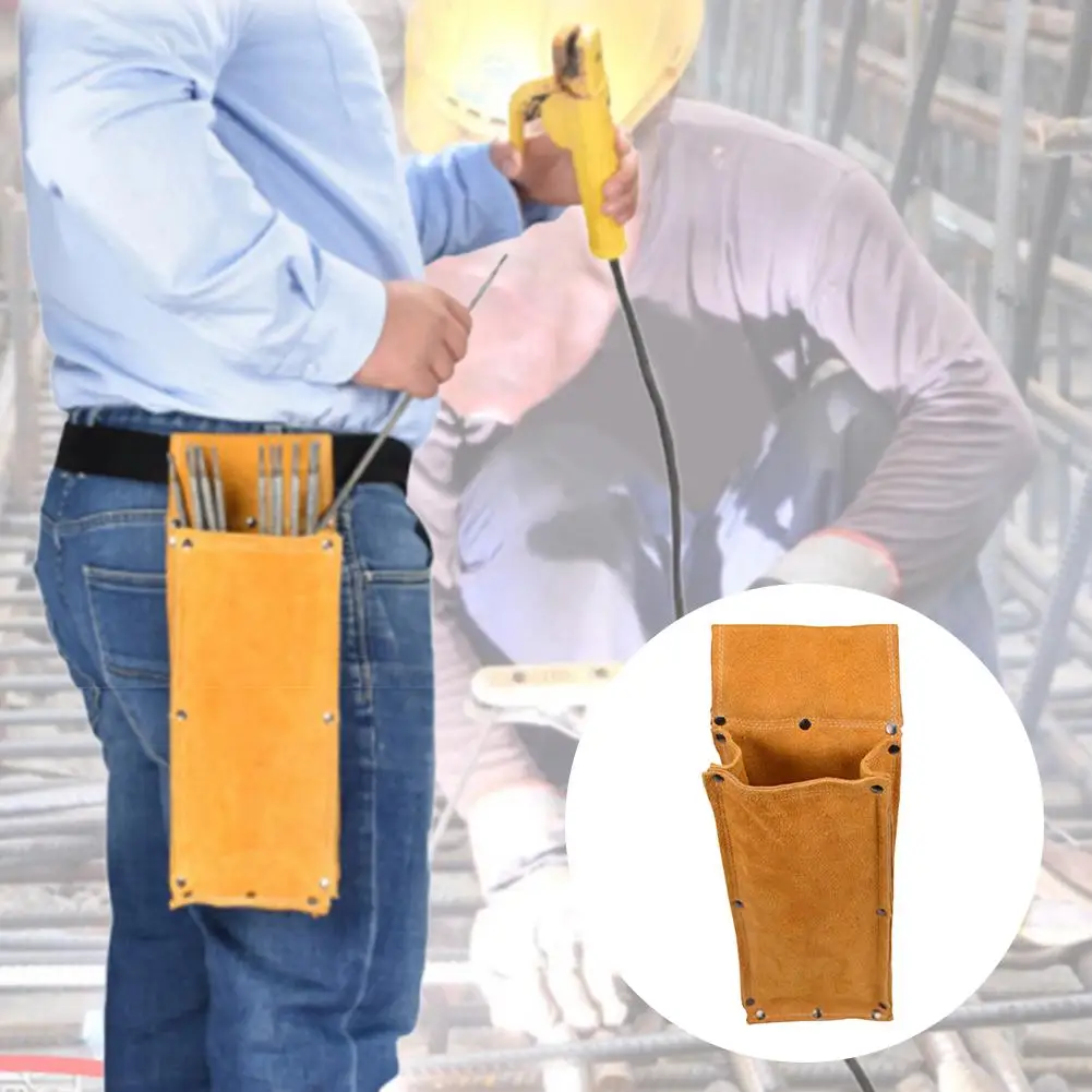 Welding Rod Storage Bag Tool Bag Electrode Holder Flame Retardant Cowhide Leather Hardware Waist Bag Buckle Storage Hiking