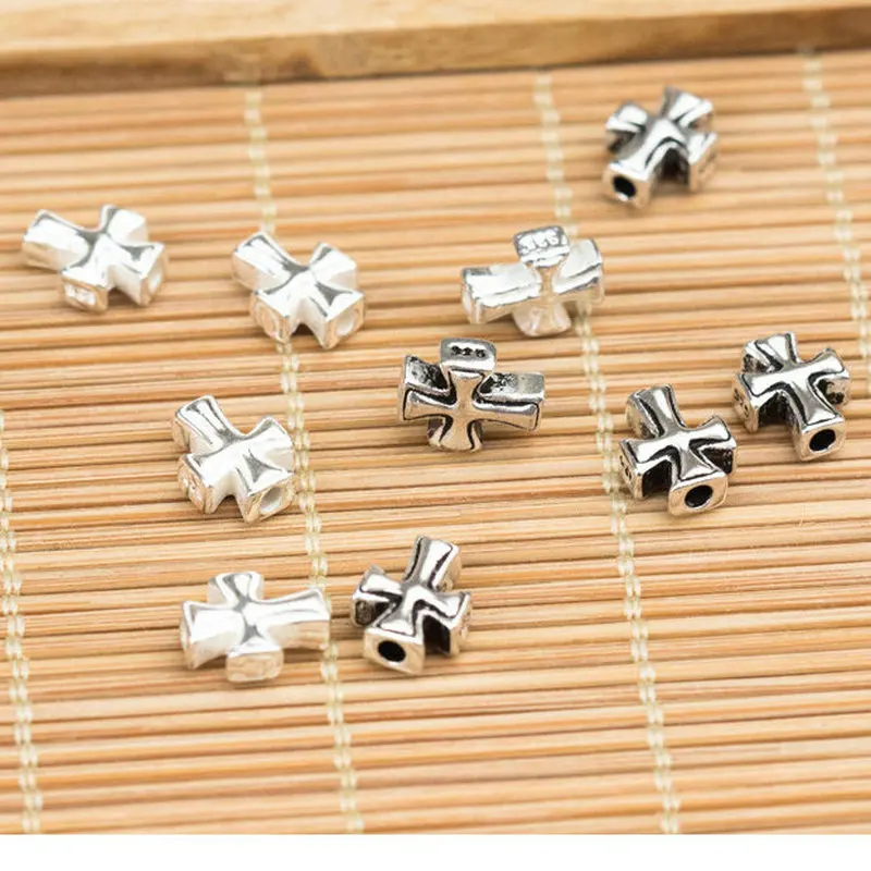 925 Sterling Silver Cross Charm Spacer Beads for DIY Bracelet Necklace Loose Beads Fine Jewelry Making