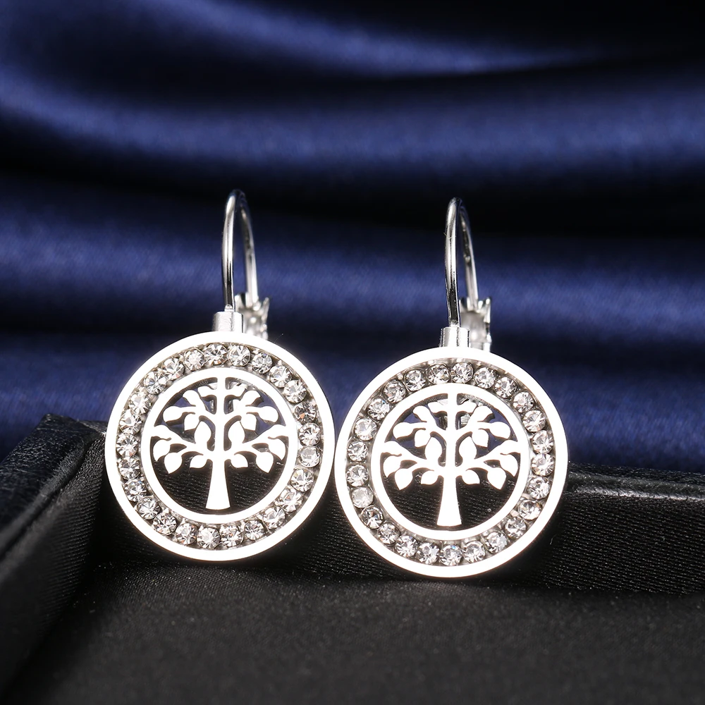 Pendientes de acero inoxidable para mujer, aretes con abalorios de cristal de circonita 3A, tendencia de árbol de la Fortuna, joyería para fiesta,