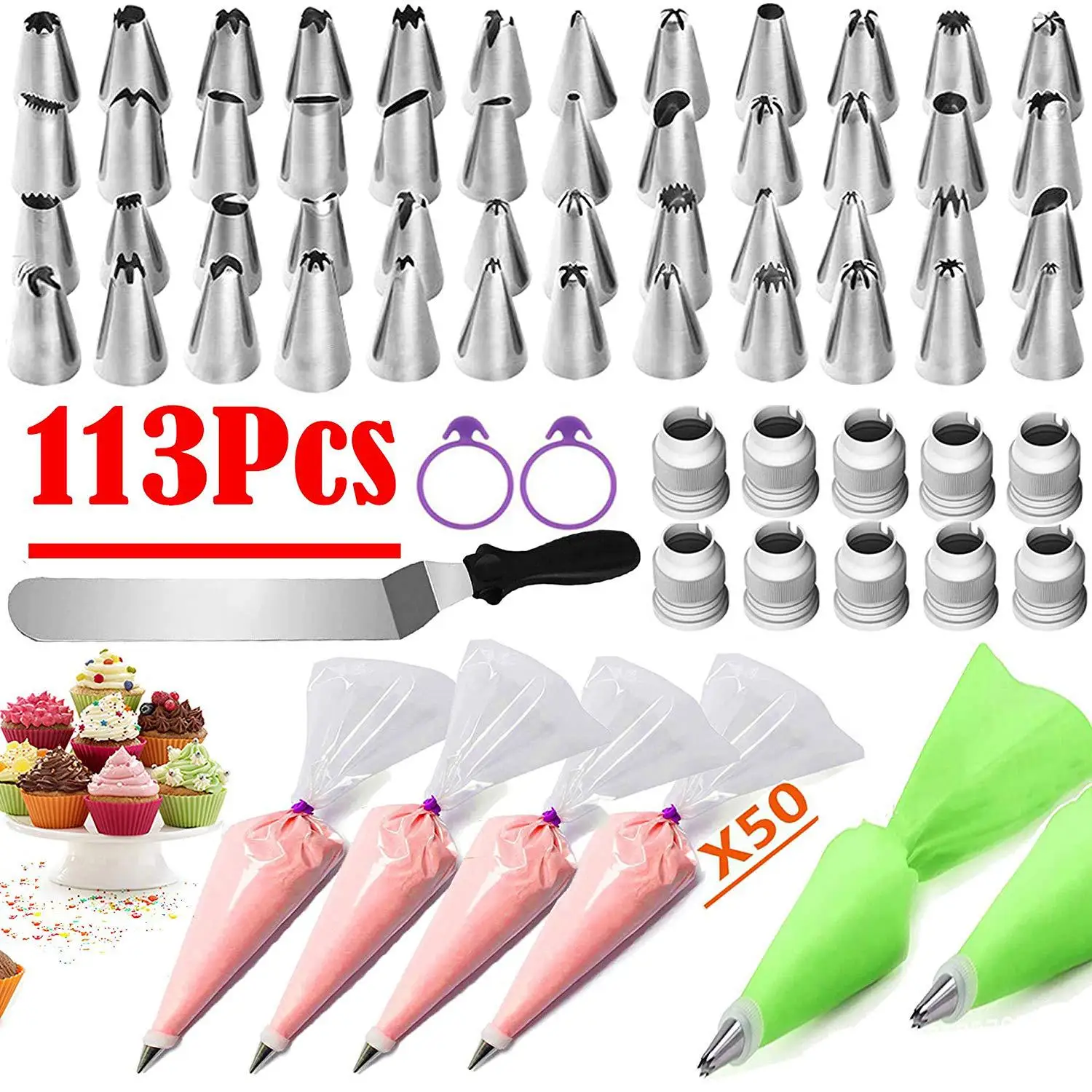 113 Pcs Cake Tools Nozzles For Decorating Cakes Patisserie Pastry Bags Cream Spatula PE Piping Fondant Baking Accessories