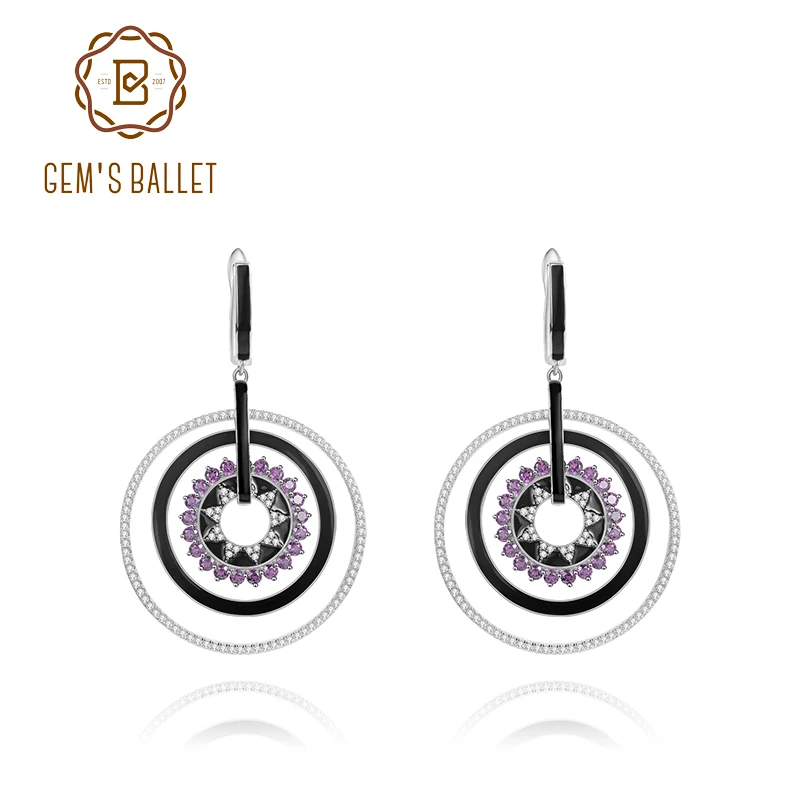 GEM'S BALLET Natural Amethyst Garnet CZ Drop Earrings 925 Sterling Silver Classic Round Earrings For Women Wedding Fine Jewelry